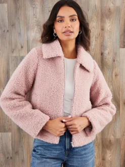 Rose - Threadbare bomber zippé en peau lainée à col