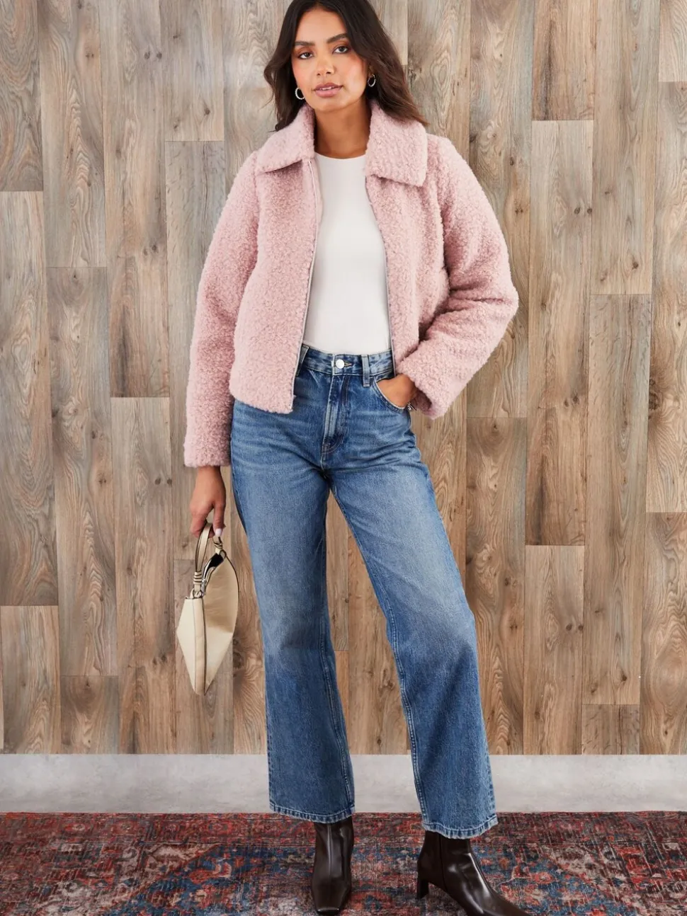 Rose - Threadbare bomber zippé en peau lainée à col