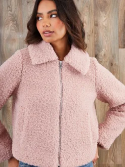 Rose - Threadbare bomber zippé en peau lainée à col