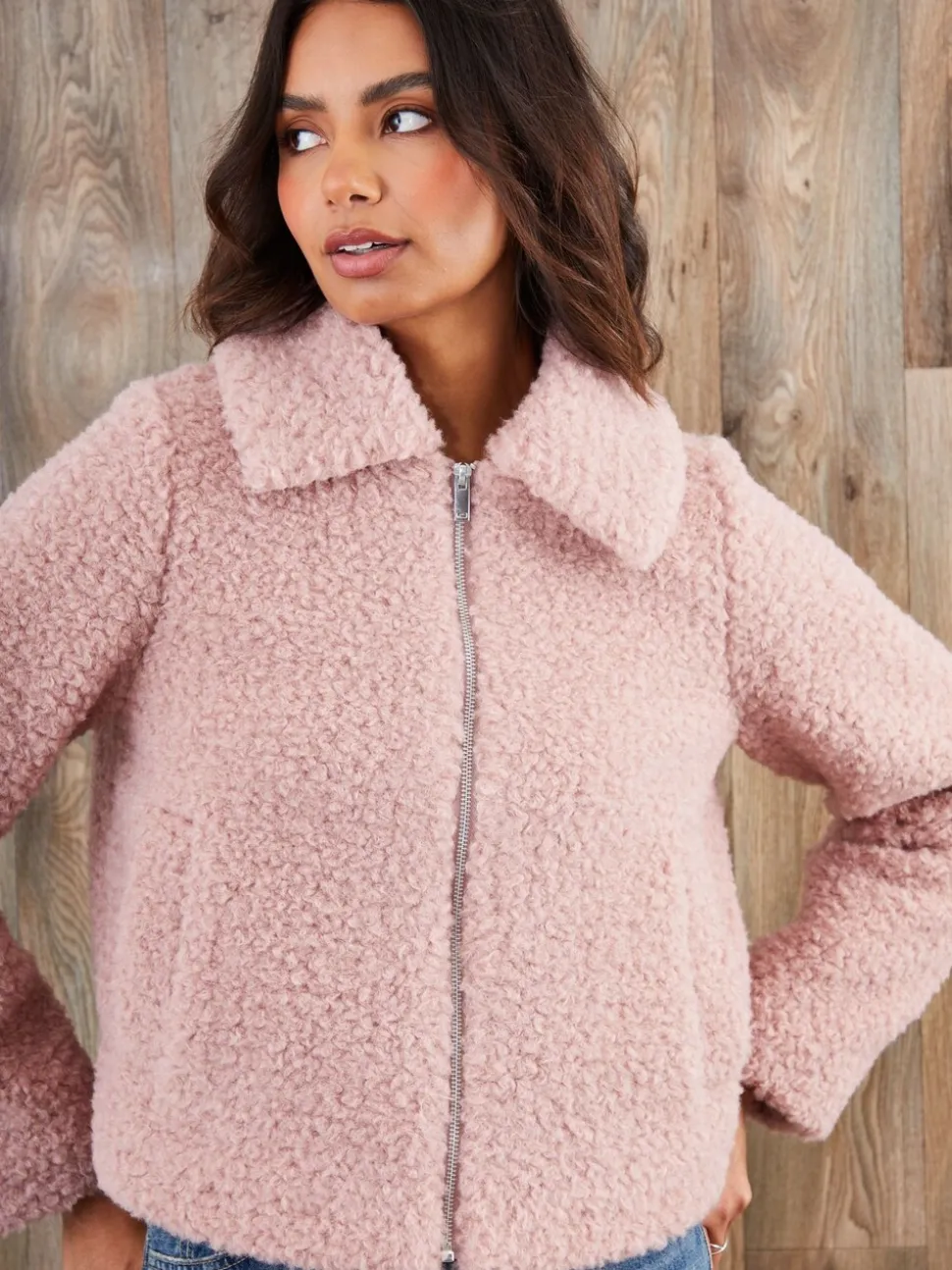 Rose - Threadbare bomber zippé en peau lainée à col