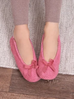 Rose - Totes Isotoner Terry Ballet chaussons à nœud