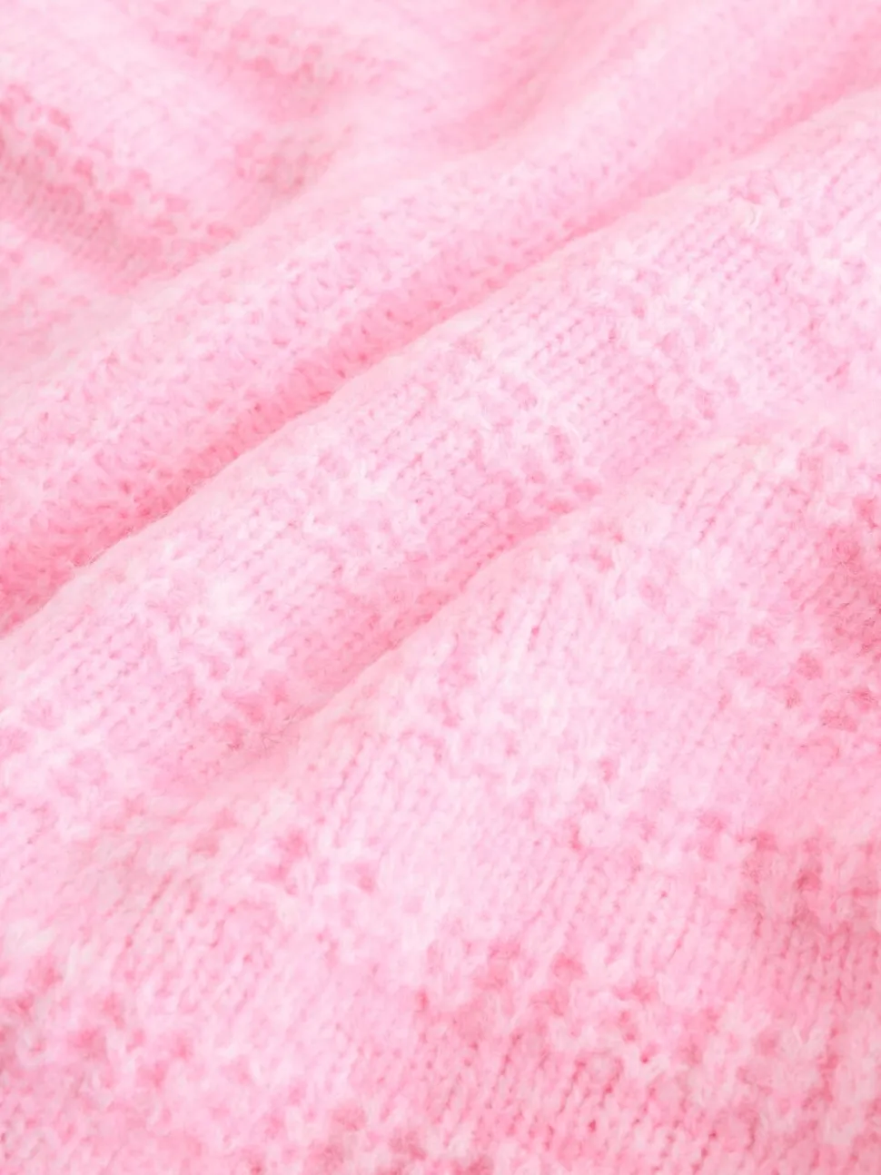 Rose clair - Pull long côtelé à col en V en laine