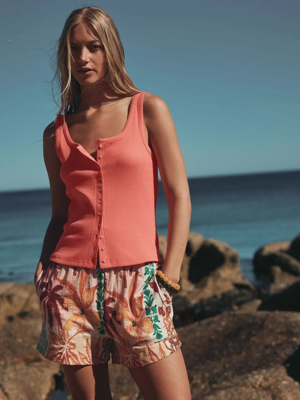 Rose corail - Débardeur cami pointelle