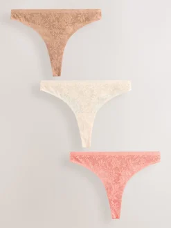 Rose corail - Dentelle sur l’ensemble Pas de VPL Slips 3 Lot