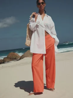Rose corail - Pantalons intelligents à jambe large en lin Blend