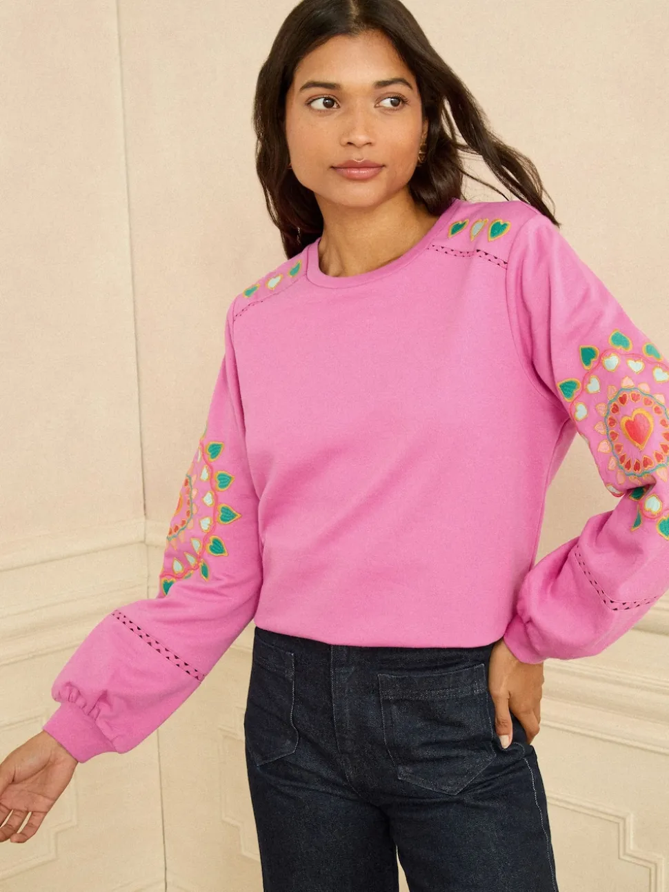Rose Cœur Ric Rac - Love & Roses Sweat brodé
