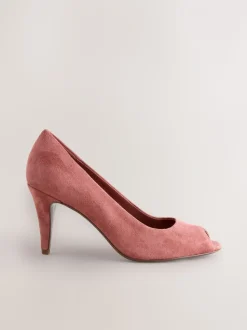 Rose en daim rose - Chaussures à talons Bout ouvert en cuir haut de gamme