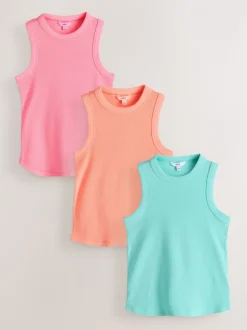 Rose Fluo/Bleu/Orange - Débardeur côtelé Racer