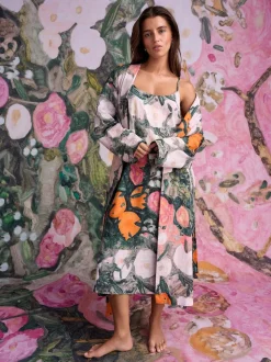 Rose imprimé scène Benjamin Maclegor - Robe de chambre en satin