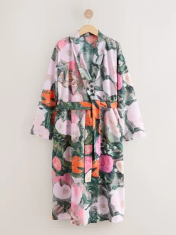 Rose imprimé scène Benjamin Maclegor - Robe de chambre en satin
