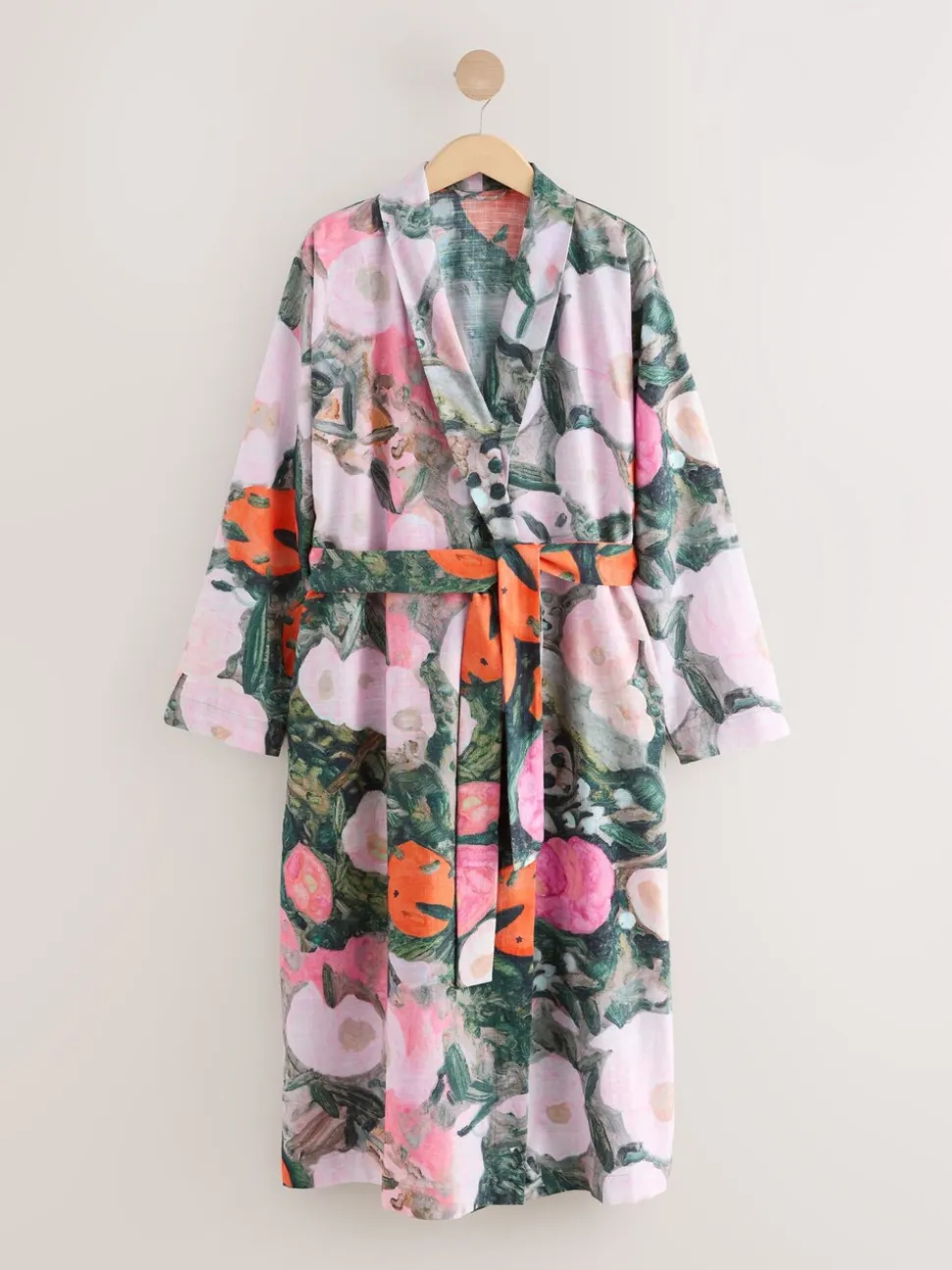 Rose imprimé scène Benjamin Maclegor - Robe de chambre en satin