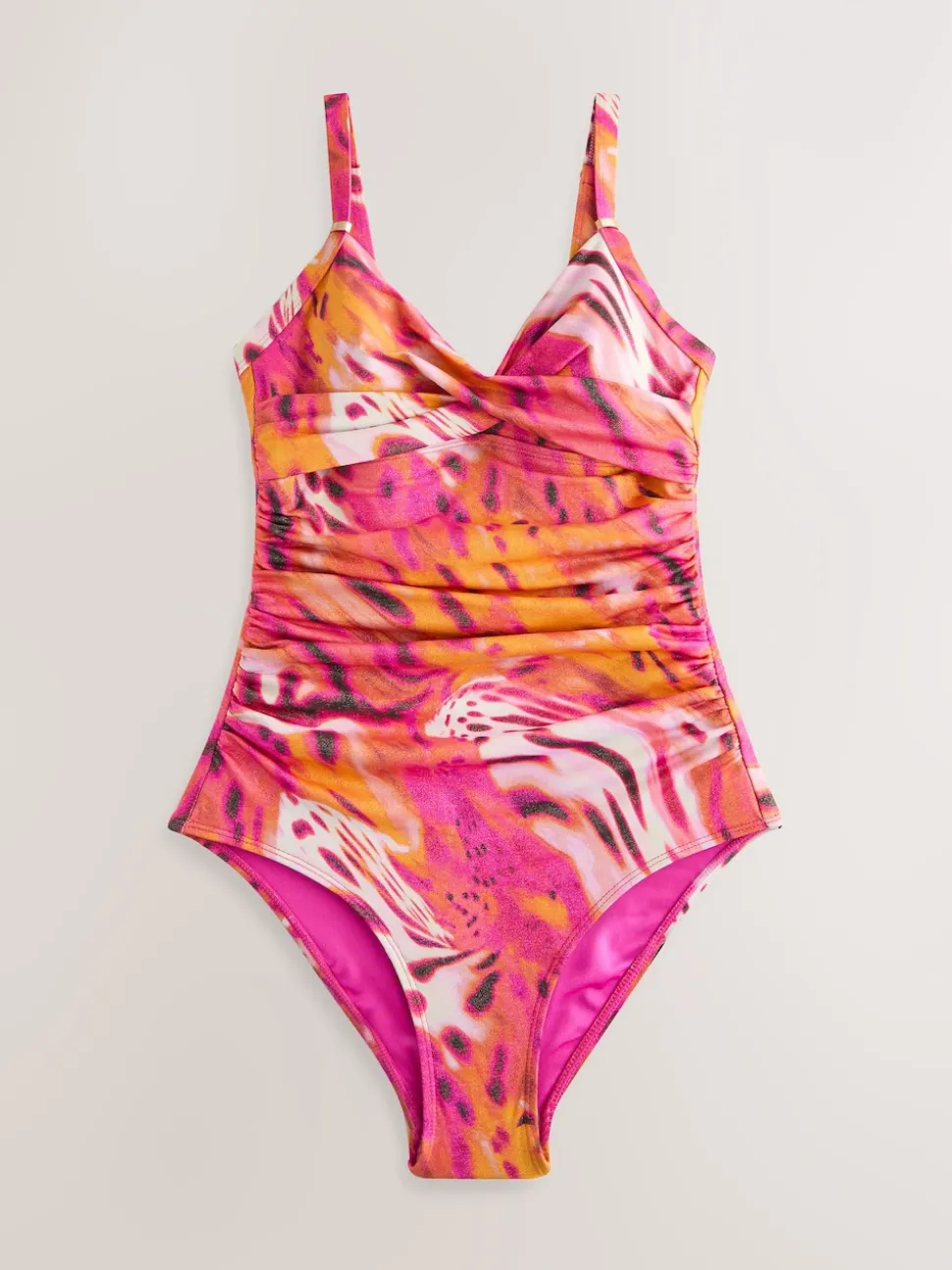 Rose métallisé imprimé animal - Maillot de bain moulant avec contrôle du ventre
