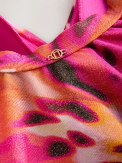 Rose métallisé imprimé animal - Maillot de bain moulant avec contrôle du ventre