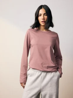 Rose pastel - T-shirt à manches longues de cou d'équipage