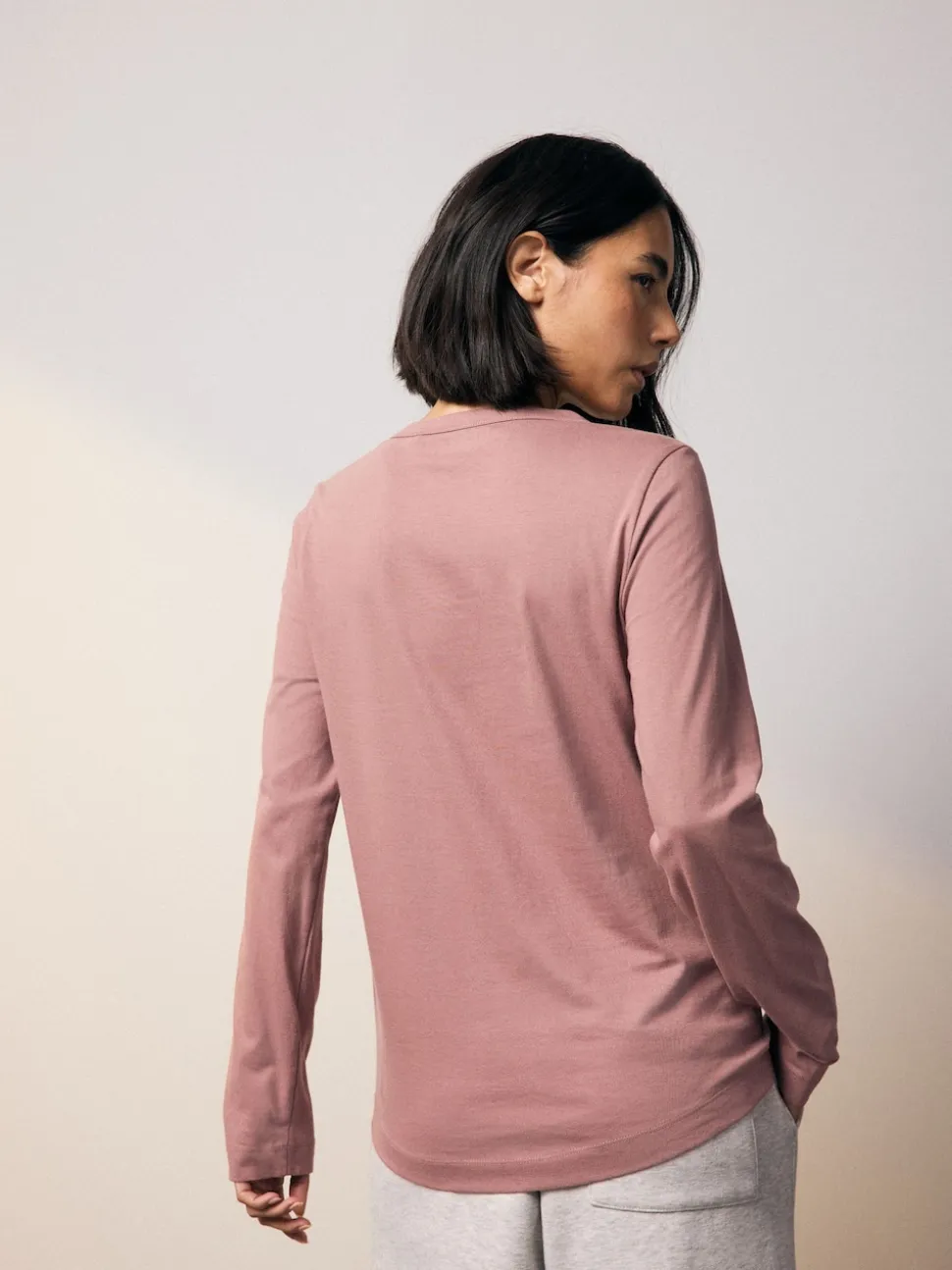 Rose pastel - T-shirt à manches longues de cou d'équipage