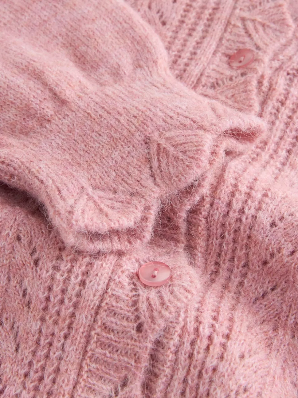 Rose poudré - Laura Ashley Cardigan boutonné pointelle et festoncles avec une touche de laine
