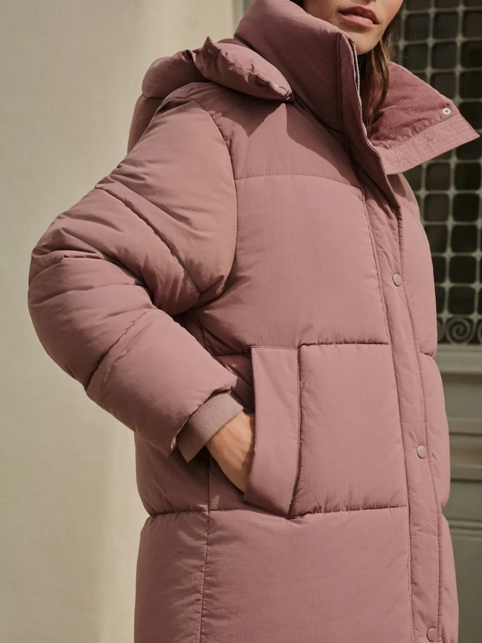 Rose rose - Manteau long rembourré imperméable
