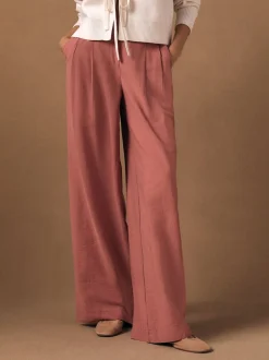 Rose rose - Pantalon large avec lin