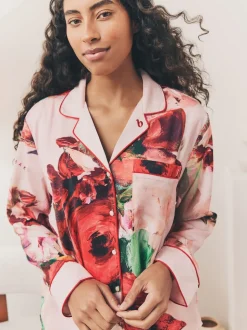Rose Rouge Fleuri - Pyjama boutonné B by Ted Baker en satin