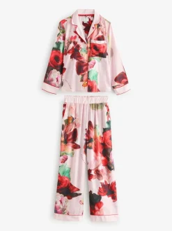 Rose Rouge Fleuri - Pyjama boutonné B by Ted Baker en satin