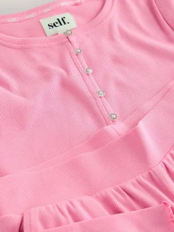 Rose vif - soi-même. Pyjama côtelé boutonné