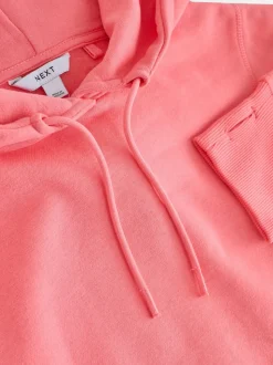 Rose vif - Sweat-shirt à capuche long actif à coutures apparentes ultra-doux avec poches