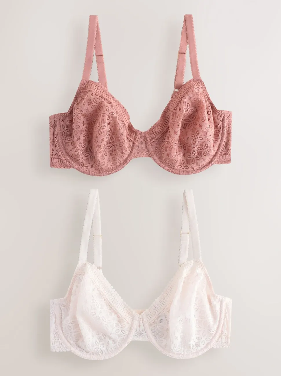 Rose/blanc - Lot de 2 soutiens-gorge DD+ en dentelle non rembourrés bonnets complets
