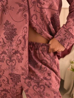 Rose/Bourgogne - Pyjama Laura Ashley Josette boutonné