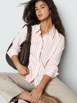 Rose/marron - Chemise extensible ajustée Essential à manches longues