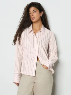 Rose/marron - Chemise extensible ajustée Essential à manches longues