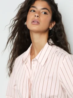 Rose/marron - Chemise extensible ajustée Essential à manches longues