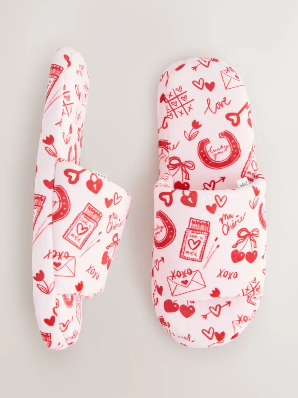 Rose/rouge - Chaussons Curseur en peluche cœur