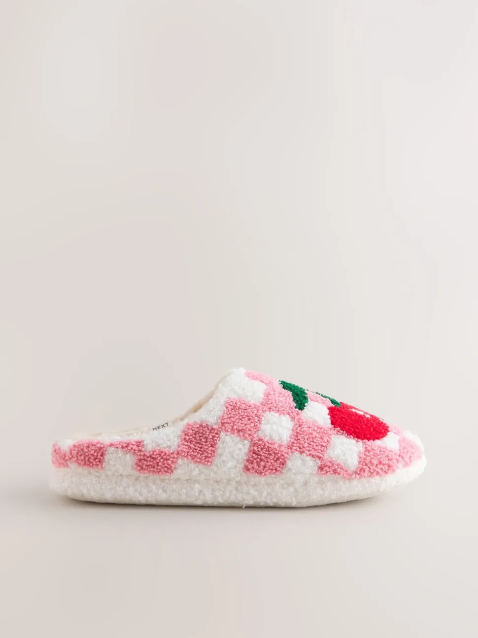 Rose/rouge - Chaussons mules à carreaux cerise