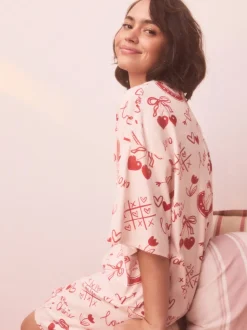 Rose/rouge motif cœurs - Chemise de nuit