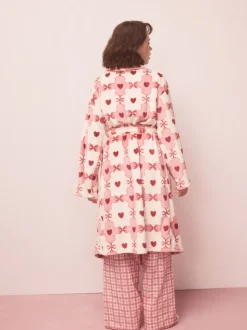 Rose/rouge motif cœurs - Peignoir ultra-doux