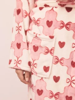 Rose/rouge motif cœurs - Peignoir ultra-doux