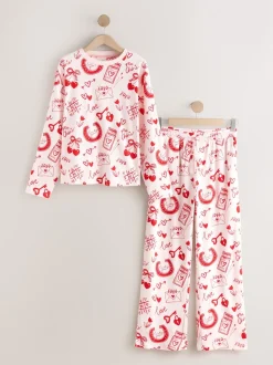 Rose/rouge motif cœurs - Pyjamas Manche longue côtelé