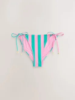 Rose/vert rayé - Bas de bikini noué sur les côtés blanc