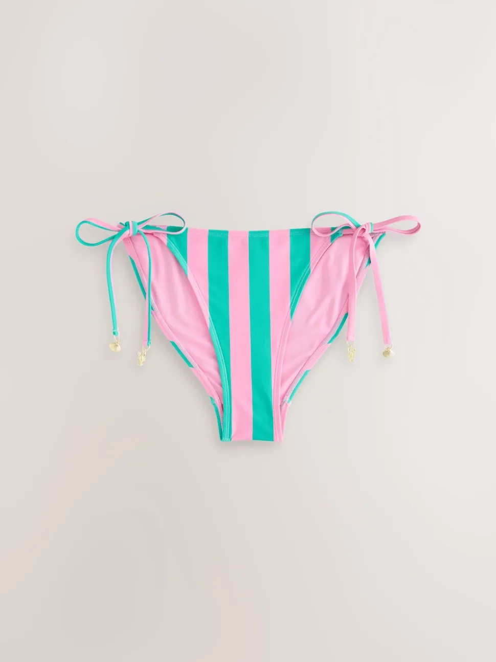 Rose/vert rayé - Bas de bikini noué sur les côtés blanc