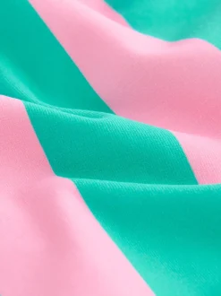 Rose/vert rayé - Bas de bikini noué sur les côtés blanc