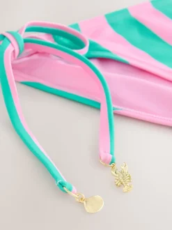 Rose/vert rayé - Bas de bikini noué sur les côtés blanc