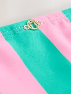 Rose/vert rayé - Bas de bikini noué sur les côtés blanc