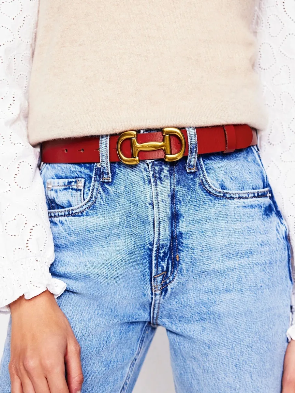 Rouge - Ceinture Boden en cuir à bordures de mors