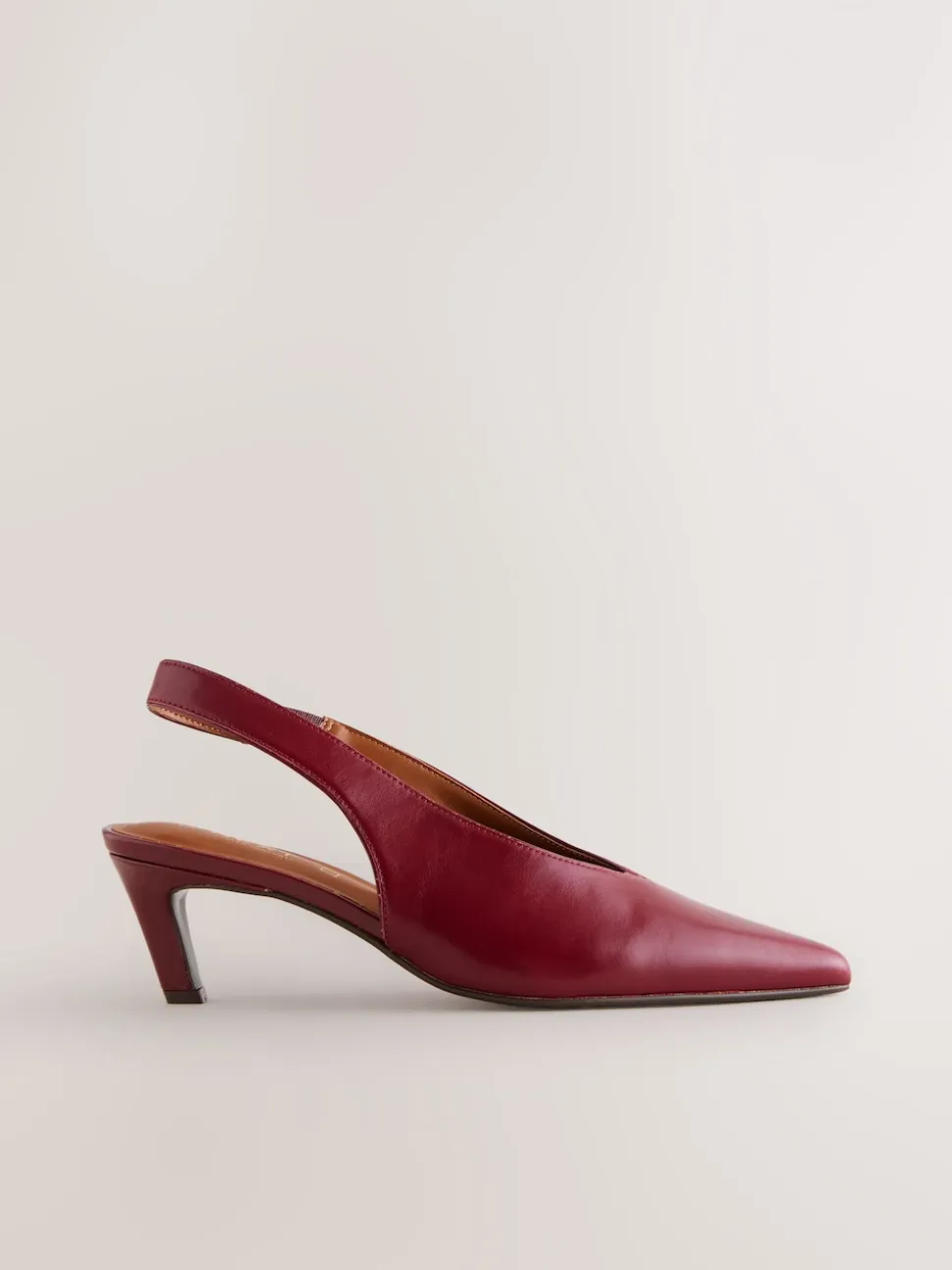 Rouge - Chaussures à talons à bride arrière en cuir et bout pointu