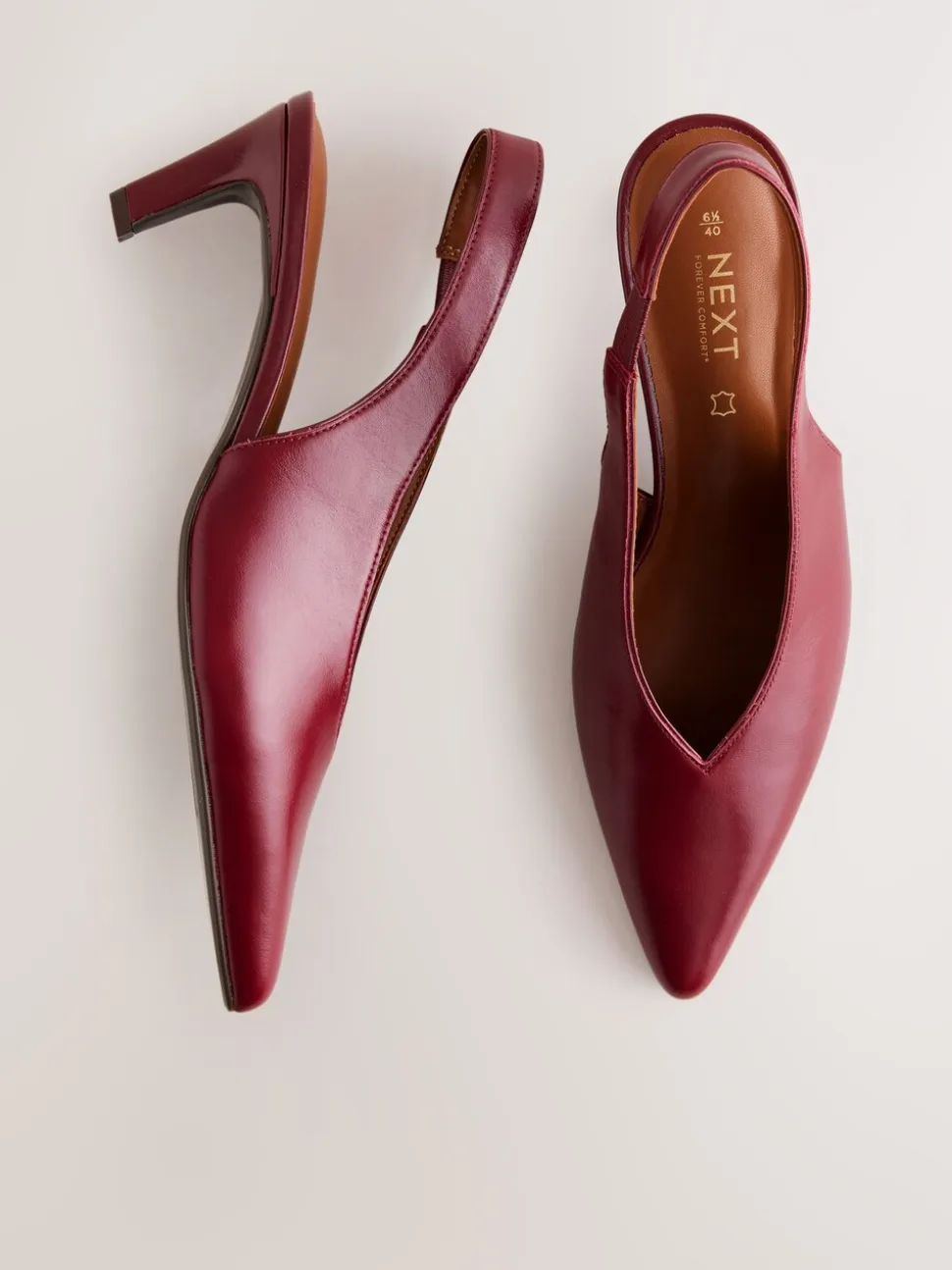 Rouge - Chaussures à talons à bride arrière en cuir et bout pointu