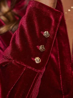 Rouge - Chemise Sosandar en velours imprimé léopard