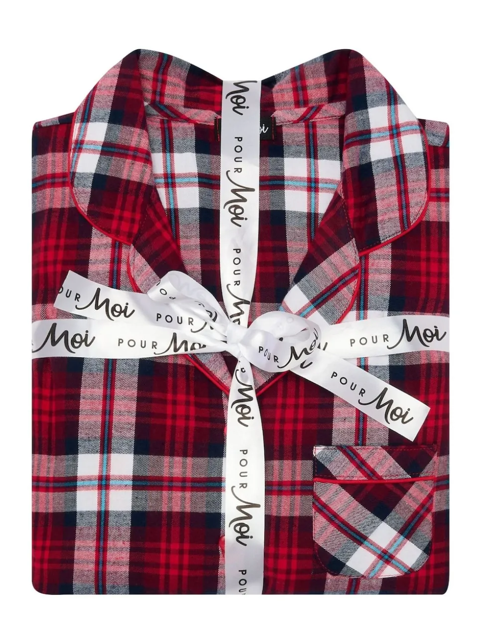 Rouge - Coffret cadeau Pour Moi pyjama en coton brossé à carreaux confortables