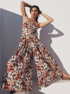 Rouge - Combinaison Apricot Ikat Floral Imprimé Bardot 100% coton