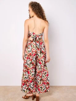 Rouge - Combinaison Apricot Ikat Floral Imprimé Bardot 100% coton