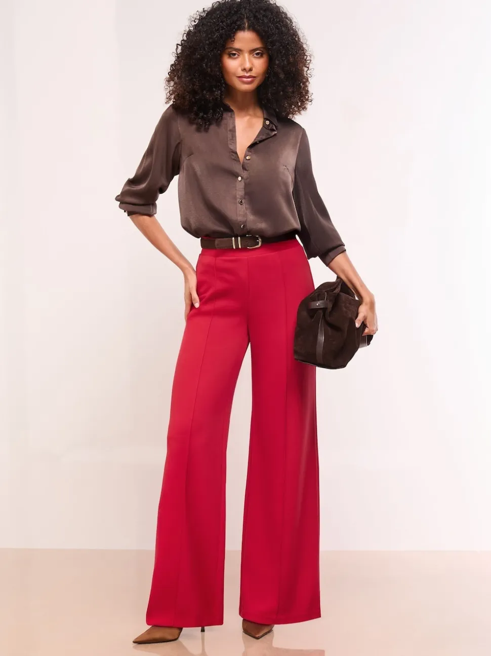 Rouge - Lipsy Pantalon large taille haute